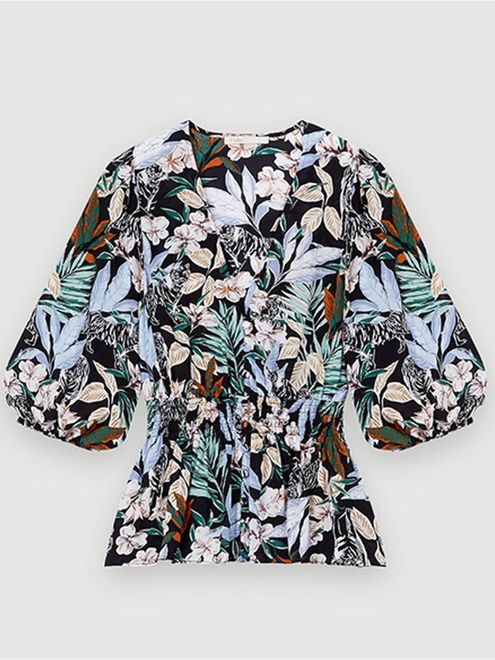 Maje Paris Peplum Top Blouse Jungle Noir Print - Size Large